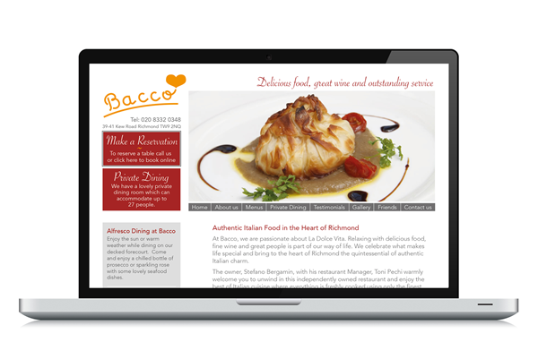 Bacco Restaurant - Website Design 01